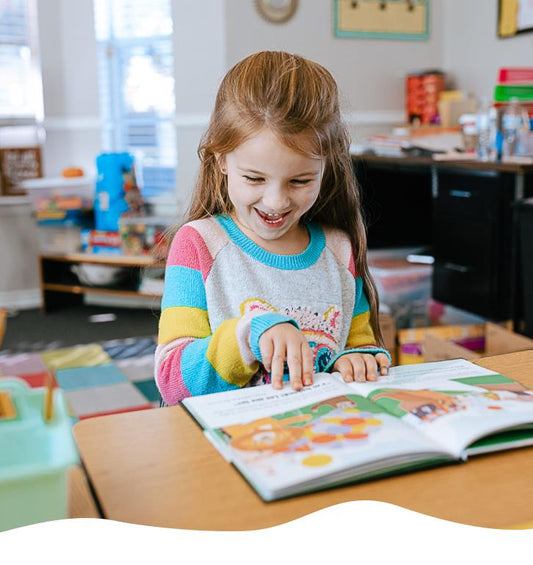 Little girl reading a Generous Family storybook in her room, Christian children’s book about kindness and compassion.