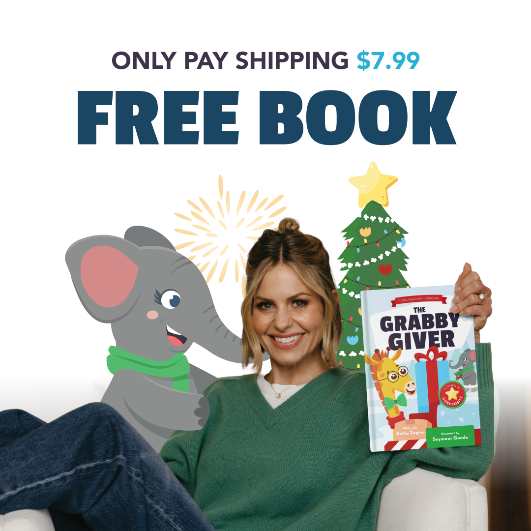 Candace Cameron Bure holding The Grabby Giver