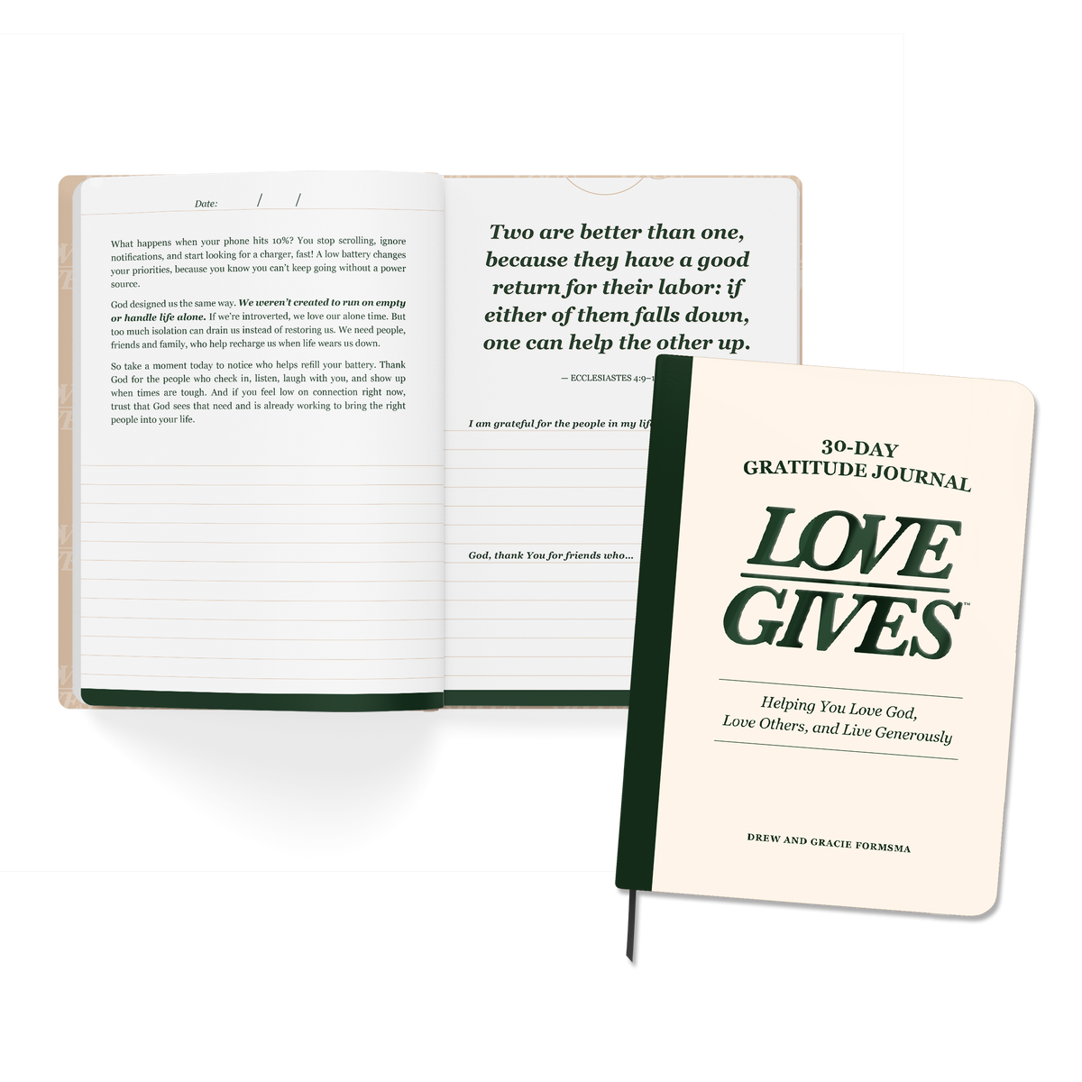 Love Gives Gratitude Journal cover with open inside pages
