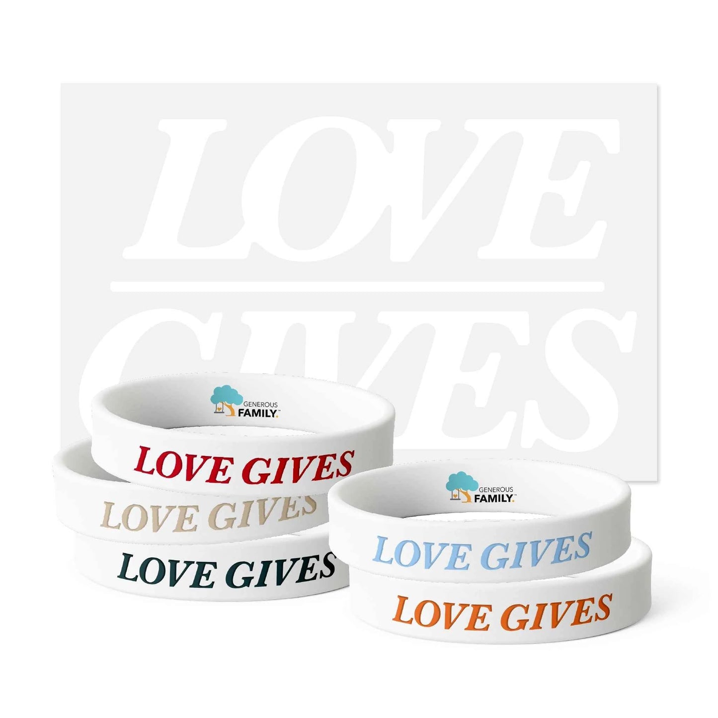 Love Gives Bumper Sticker and Wristband