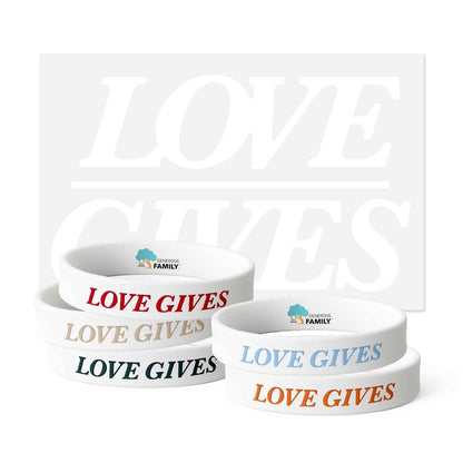 Love Gives Bumper Sticker and Wristband