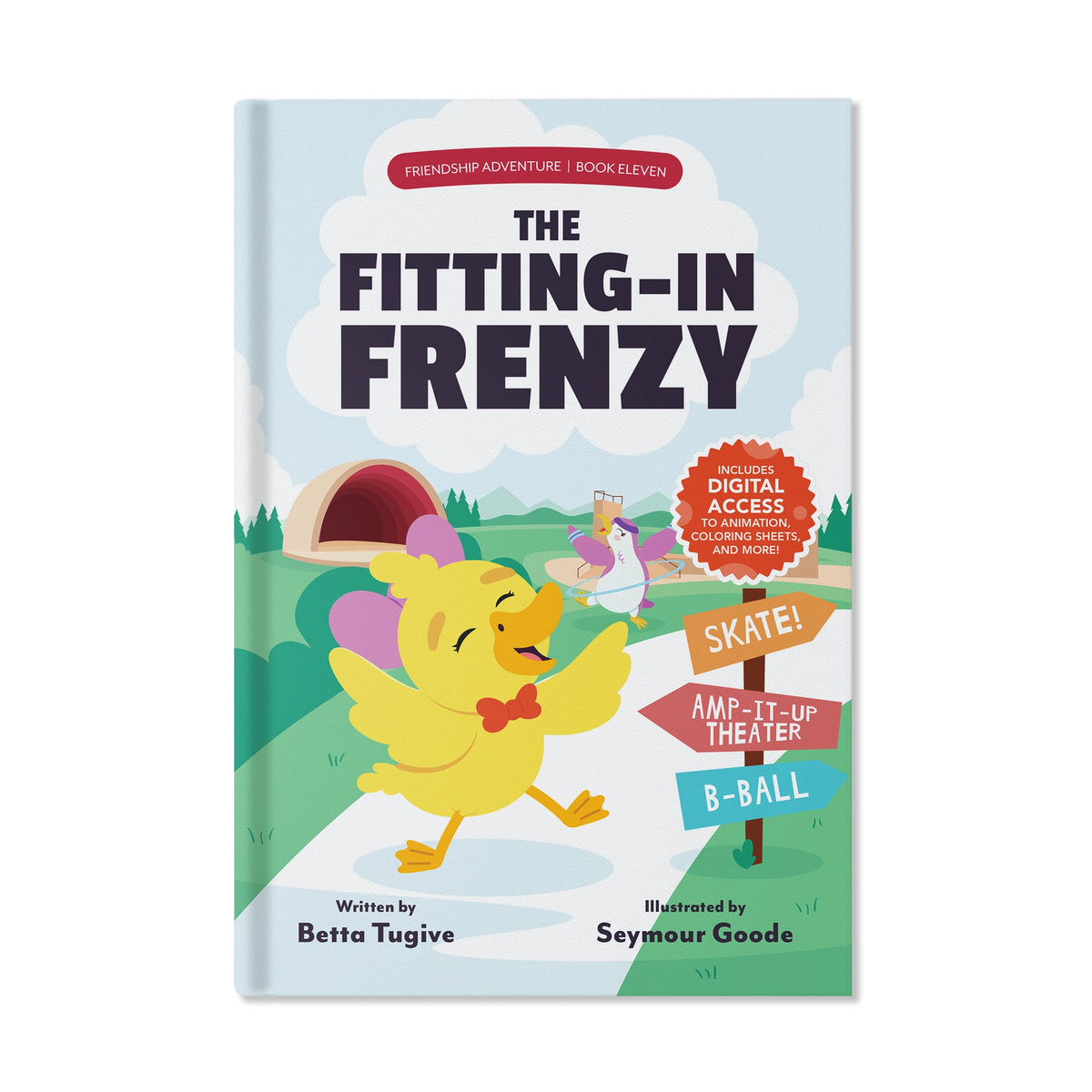 Book cover of 'The Fitting-In Frenzy' with a cartoon duck character